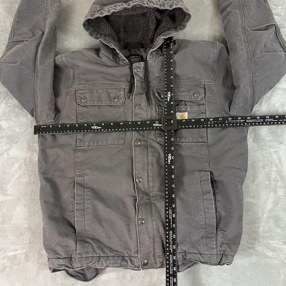 Carhartt Jacket Mens Medium Gray Hooded Sherpa Lined Full Zip Relaxed OJ3826-M - Picture 3 of 13